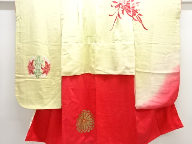 JAPANESE KIMONO / ANTIQUE KIMONO / SILK / CRANE & KIKU